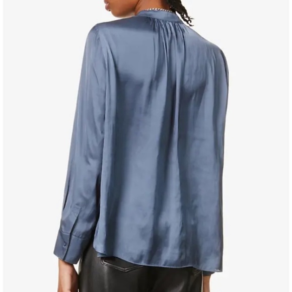 ZADIG&VOLTAIRE Tink Blue Long Sleeve Relaxed-Fit Satin V-Neck Blouse Size Medium - Picture 8 of 8